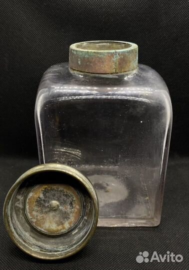 Чайница. Чайная банка. Старинное стекло. Урановое