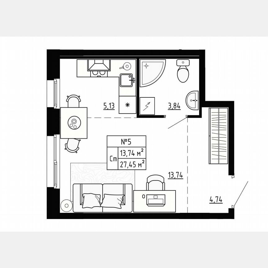 Квартира-студия, 27,5 м², 1/4 эт.
