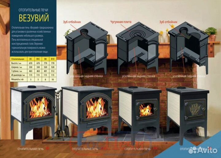 Печь камин длительного горения Везувий В8