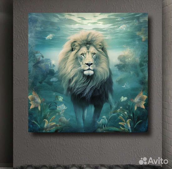 Картина маслом лев под водой