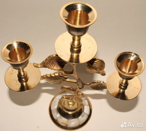 Подсвечник Дерево на 3 Свечи. Латунь. Перламутр