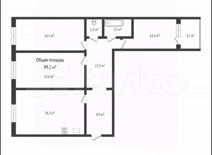 3-к. квартира, 99 м², 4/10 эт.