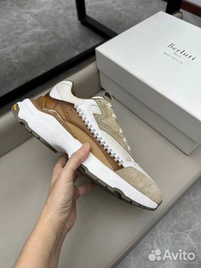 Кроссовки мужские Berluti замша текстиль бежевые