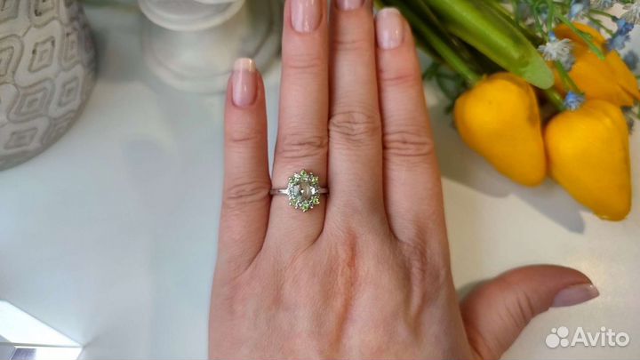 Кольцо с празиолитом, 17,5 размер, 925/585