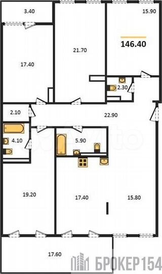 4-к. квартира, 146,4 м², 8/24 эт.