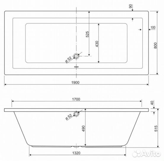 Ванна акриловая Cezares plane-190-80-49-W37