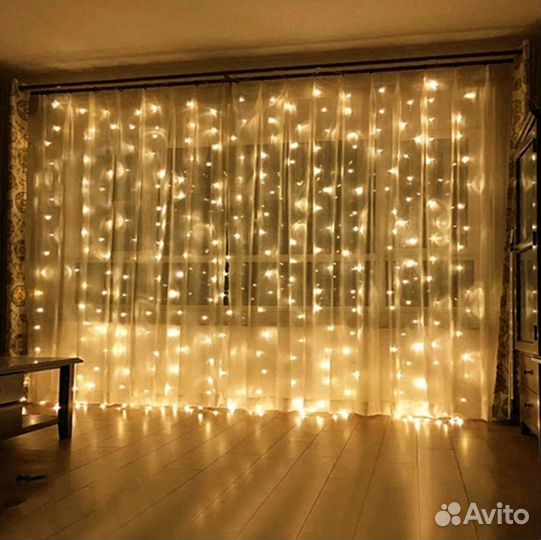 Гирлянда Занавес Штора Бахрома LED