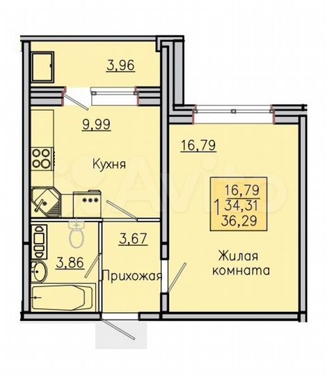 1-к. квартира, 36,3 м², 4/10 эт.