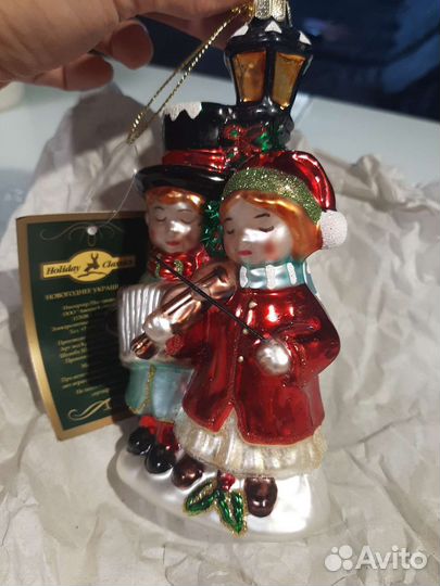 Статуэтка стекло игрушка музыканты дети у фонаря