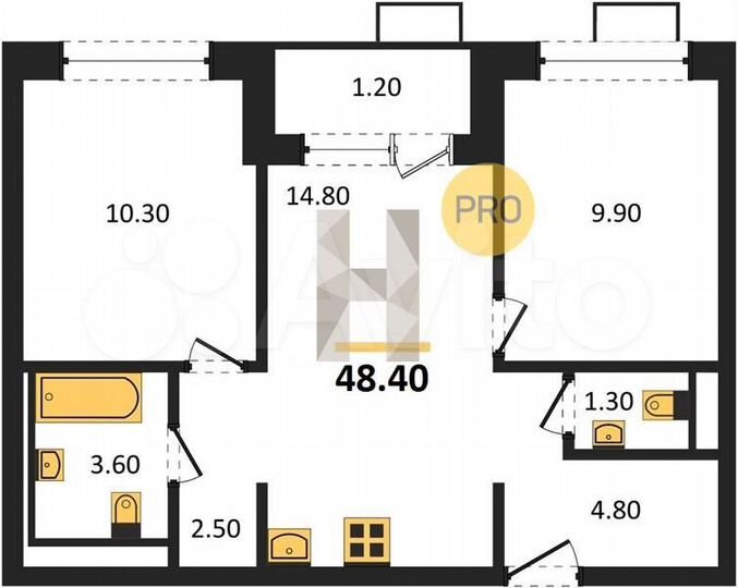 2-к. квартира, 48,4 м², 23/25 эт.