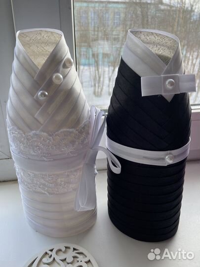 Свадебные украшения (для бутылок и для колец)