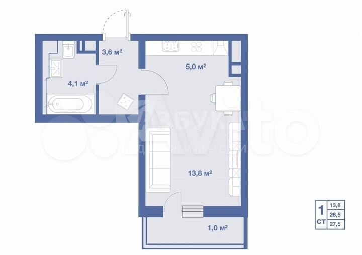 Квартира-студия, 27,5 м², 2/17 эт.