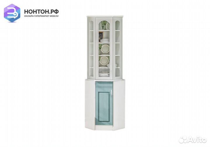 Буфет Констанция угловой белый матовый / голубой