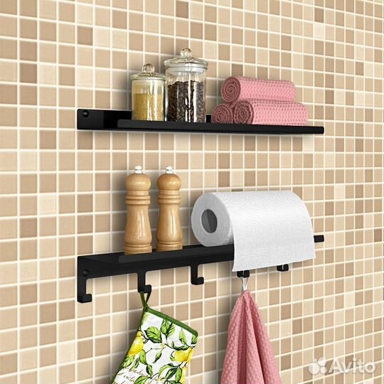 Полка на кухню с крючками для полотенец лофт 2 шт