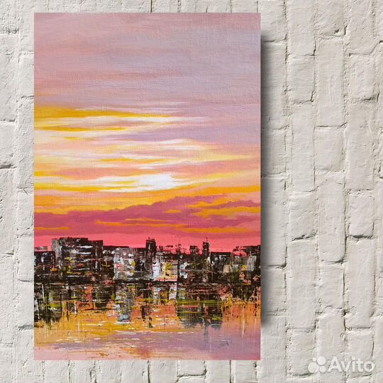 Картина маслом Городской пейзаж Закат