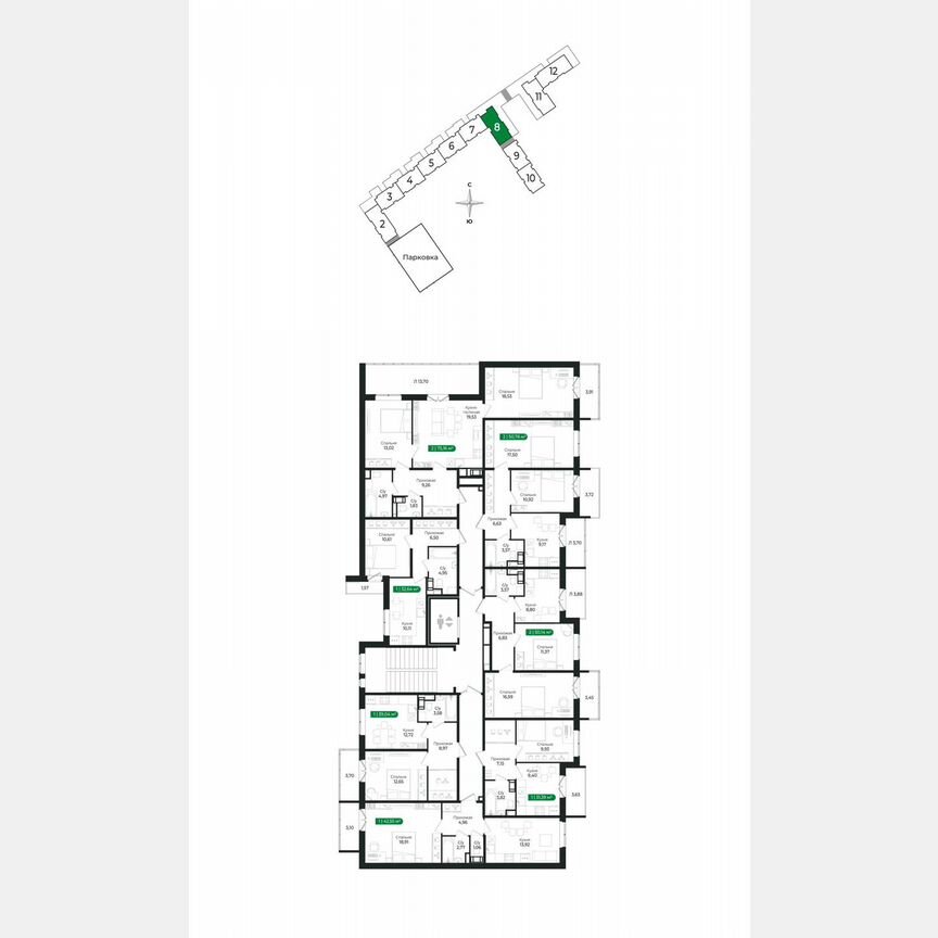 2-к. квартира, 75,2 м², 6/8 эт.