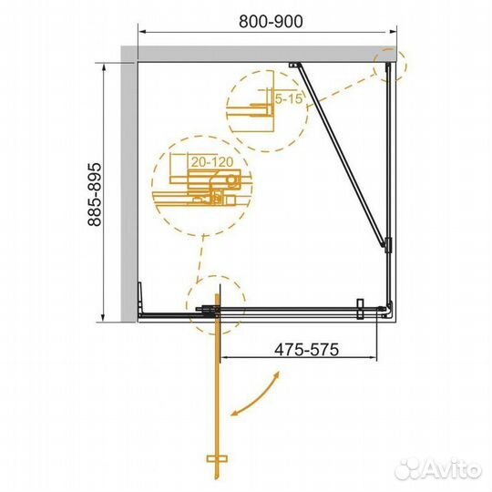 Душевой уголок Cezares Slider 1950x900x900 брашированное золото slider-AH-1-90-80/90-C-boro