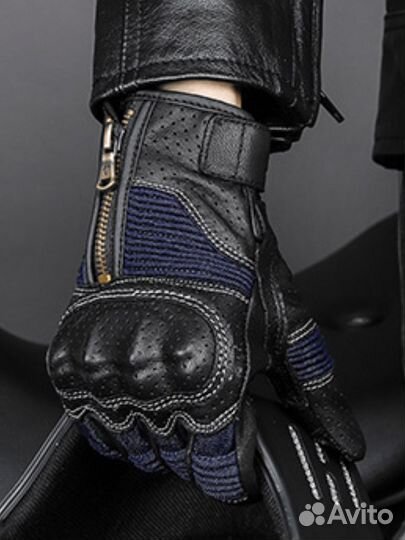 Мотоперчатки кожаные перфорация