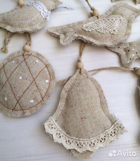 Елочные игрушки Новые льняные мягкие 