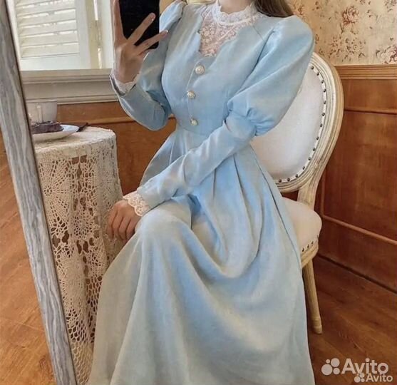 Платье голубое ретро винтаж cottagecore