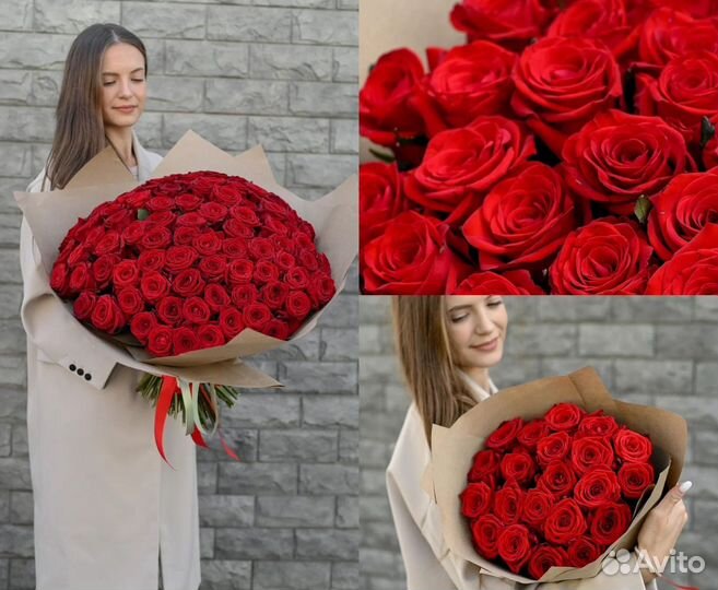 Букет из красных роз 50 см в крафте