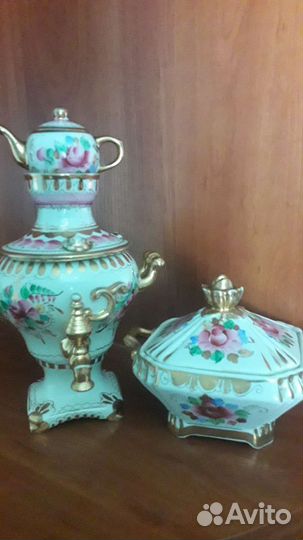 Сувенир самовар гжель и сахарница СССР