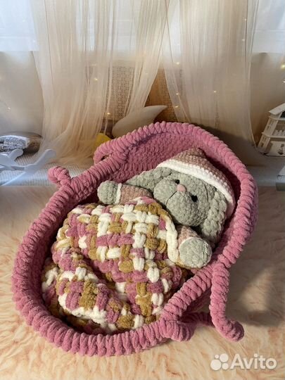 Игрушка вязаный Зайка и Люлька