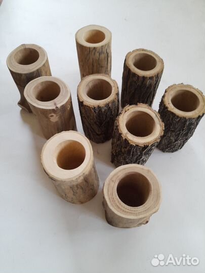 Стаканы из спилов дерева, декор интерьер