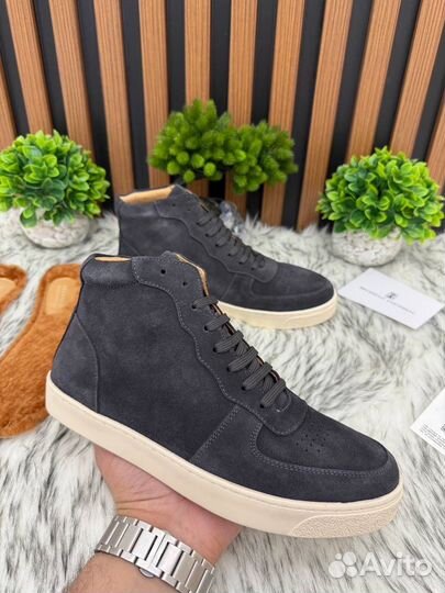 Высокие кеды замшевые Brunello Cucinelli графит