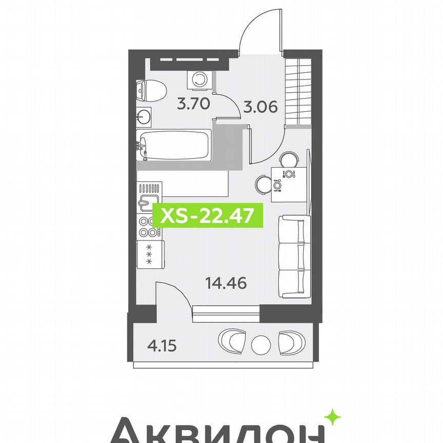 Квартира-студия, 22,5 м², 12/13 эт.