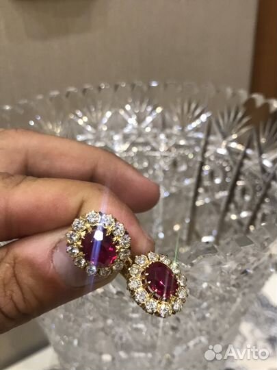 Серьги СССР на 750 пробе с драгоценными камнями