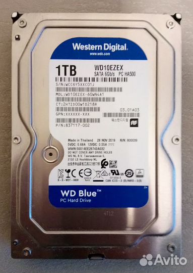 Жесткий диск WD 1Tb (WD10ezex) нерабочий