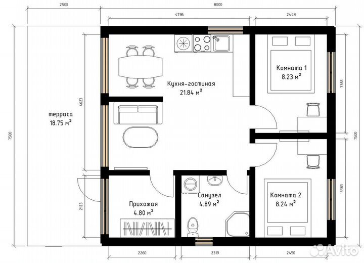 Каркасный дом 45 м² под ключ