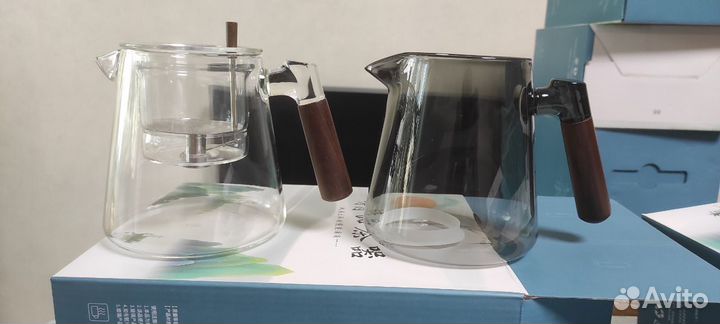 Чайник заварочный стеклянный Гунфу с деревянной кр