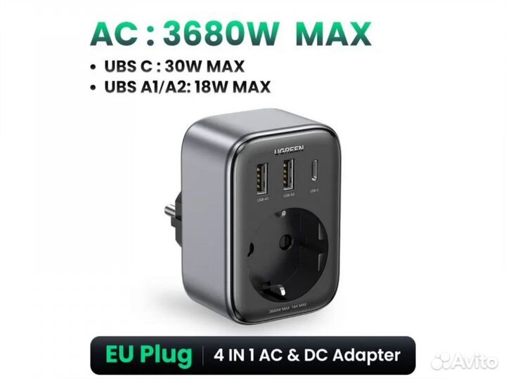 Зарядное Ugreen 30W GaN PD розетка (новое) CD314