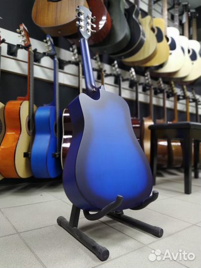 Синяя Акустическая гитара Новая матовая