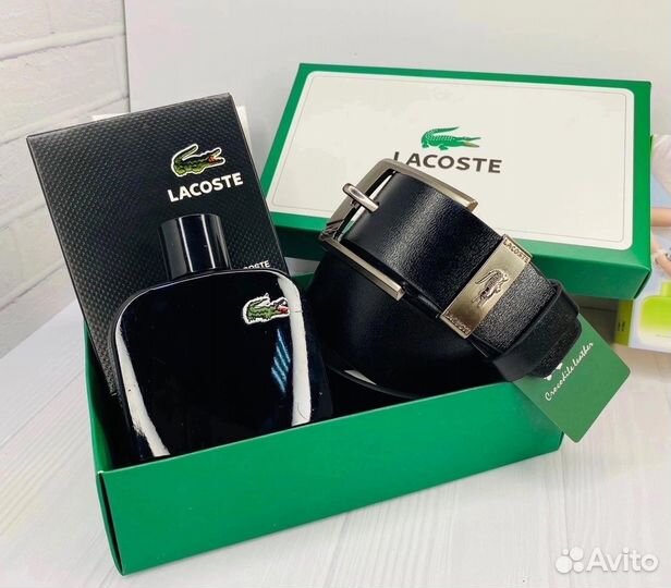 Мужской подарочный набор парфюм, ремень lacoste