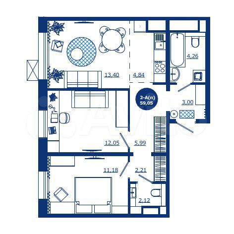 2-к. квартира, 59,1 м², 7/17 эт.