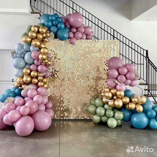 Фотозона из живых пайеток, фон, пайетки