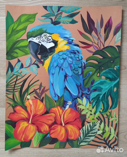 Картина с попугаем ара