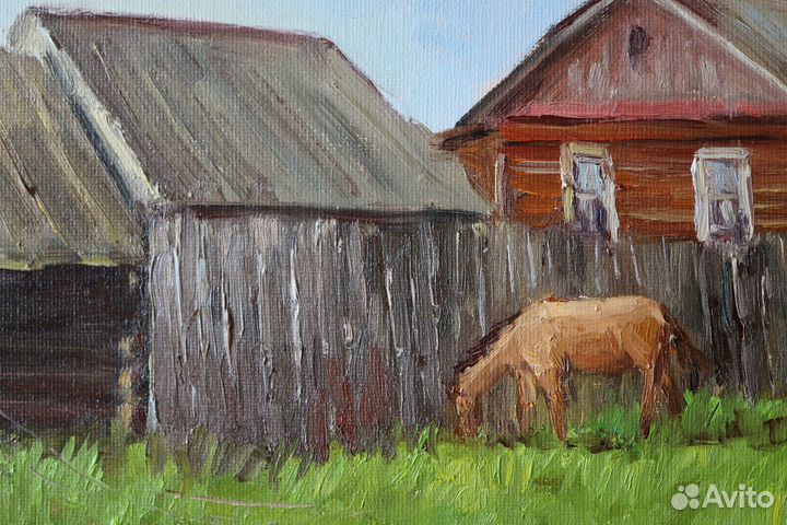 Картина маслом Пейзаж Деревенский 30x40см