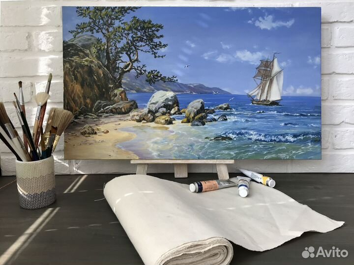 Картина маслом Корабль заходит в гавань 40х70