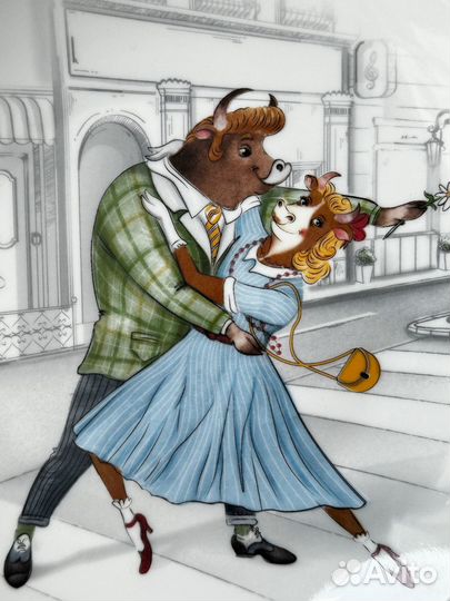 Тарелка фарфор Быки стиляги ифз