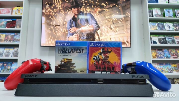 Sony PlayStation 4 Slim 2 геймпада + 95 игр