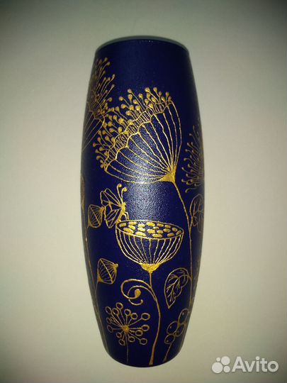 Темно-синяя ваза с ручной росписью (hand-made)