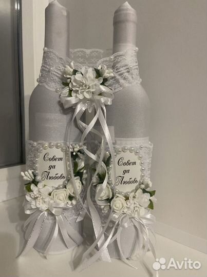 Украшения на свадебные бутылки