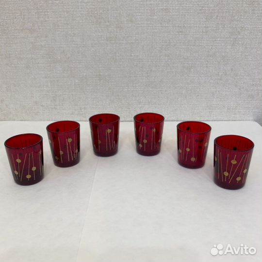 Набор из штофа и 6 стопок (рубин, Богемия, новый)