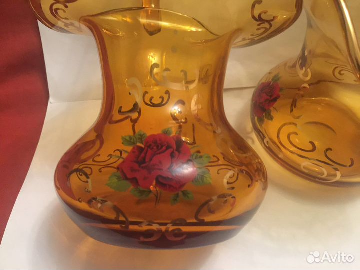 Ваза корзинка медовое стекло Чехословакия