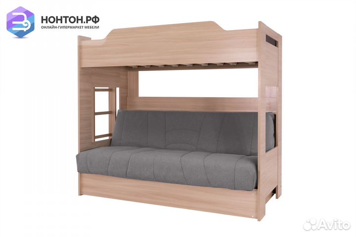 Двухъярусная кровать с диван-кроватью серый / шимо