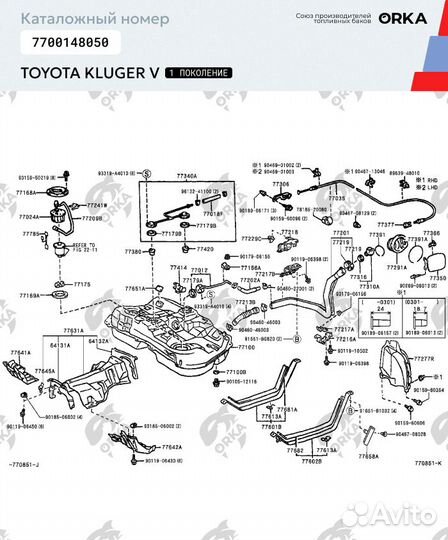 Топливный бак Toyota Kluger V 1